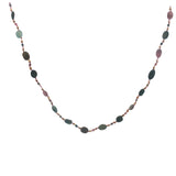 Collier doré alternance de tourmaline, perles dorées et noeuds roses 50 cm