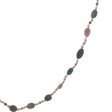Collier doré alternance de tourmaline, perles dorées et noeuds roses 50 cm