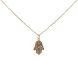 Collier doré main de Fatma oeil avec labradorite et zircons 42 cm