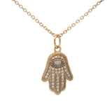 Collier doré main de Fatma oeil avec labradorite et zircons 42 cm