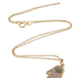Collier doré main de Fatma oeil avec labradorite et zircons 42 cm