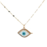 Collier doré oeil en nacre avec zircons blancs 50 cm