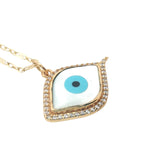 Collier doré oeil en nacre avec zircons blancs 50 cm