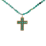 Collier doré mix perles vertes croix onyx verte 75 cm