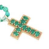 Collier doré mix perles vertes croix onyx verte 75 cm