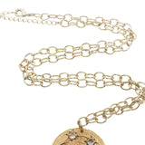 Collier doré médaillon astres avec labradorite et zircons avec pampilles 50 cm