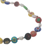 Collier doré perles multicolores avec fleurs et perles de culture 75 cm