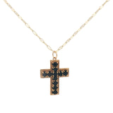 Collier doré croix avec onyx noire 60 cm