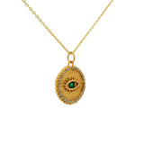 Gold necklace with eye stone and zircon medal