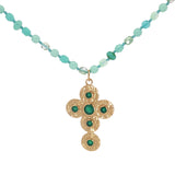 Collier doré mix perles vertes croix onyx verte 75 cm