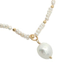 Collier doré perles de culture et perles dorées 42 cm