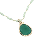 Collier doré onyx verte, prehnite et boules dorées 60 cm