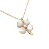Collier doré trèfle en coquillage avec zircon 42 cm