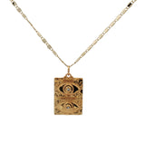 Collier doré plaque double oeil avec zircons 50 cm