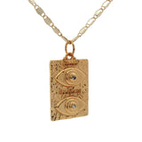 Collier doré plaque double oeil avec zircons 50 cm