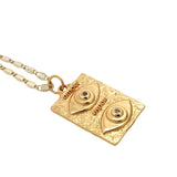 Collier doré plaque double oeil avec zircons 50 cm