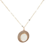 Collier doré médaillon pierre de lune et zircons 75 cm