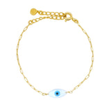 Gold bracelet with rectangular mesh and mother-of-pearl eye