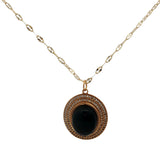 Collier doré médaillon onyx noire zircons 60 cm