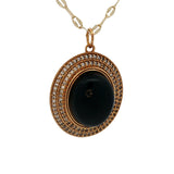 Collier doré médaillon onyx noire zircons 60 cm