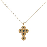 Collier doré croix martelée angles arrondis avec onyx noire 75 cm
