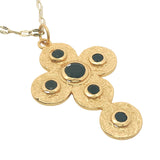 Collier doré croix martelée angles arrondis avec onyx noire 75 cm