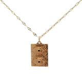 Collier doré plaque rectangulaire double oeil zircons 50 cm