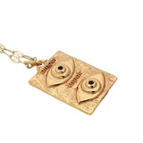 Collier doré plaque rectangulaire double oeil zircons 50 cm