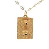 Collier doré plaque rectangulaire double oeil zircons 50 cm