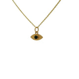 Gold necklace with hammered eye medal and stone