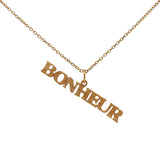 Collier doré pendentif martelé "bonheur" 42 cm