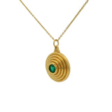 Gold necklace with striated medal and stone