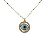 Collier doré médaille oeil et zircons 60cm