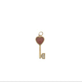 Charms doré clé coeur en onyx rouge et zircons