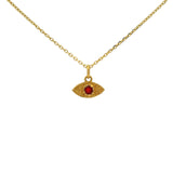 Gold necklace with hammered eye medal and stone