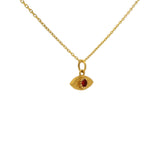 Gold necklace with hammered eye medal and stone