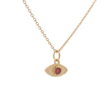 Collier doré petit oeil martelé onyx rouge 42 cm