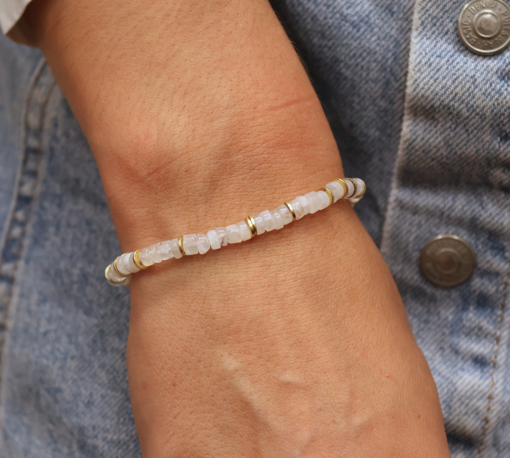Gold bracelet and heishi stones
