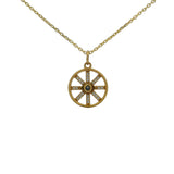 Collier doré médaille rayons zircons blancs et oeil labradorite 42 cm