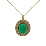 Collier doré médaillon onyx verte et zircons blancs