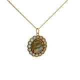 Collier doré fleur cabochon et pierre de lune et labradorite