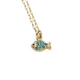 Collier doré poisson zircons 38 cm