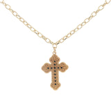 Collier doré croix baroque avec zircons 50 cm