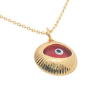 Gold necklace with heart and burgundy glass eye