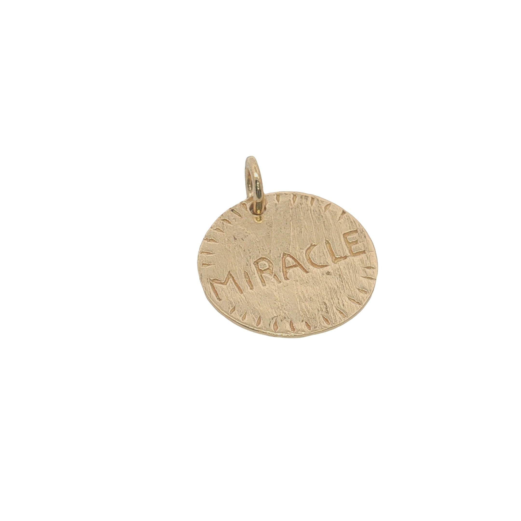 Charms doré médaille avec coeurs et "miracle"  gravés