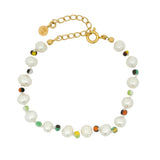 Bracelet doré enperles de culture rondes et perles multicolores