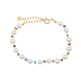 Bracelet doré en perles de culture rondes et perles multicolores