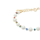 Bracelet doré en perles de culture rondes et perles multicolores