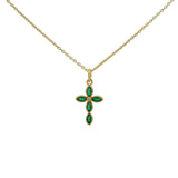 Gold necklace with flower cross and natural stones
