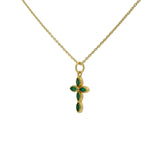 Gold necklace with flower cross and natural stones